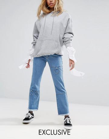 Mad But Magic Kick Flare Jeans With Metal Details - Blue