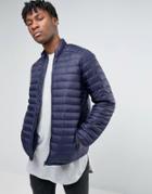 Asos Quilted Jacket With Funnel Neck In Navy - Navy