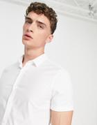 New Look Smart Short Sleeve Muscle Fit Oxford Shirt In White