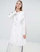 Lavish Alice Stripe Collarless Trench Coat - White
