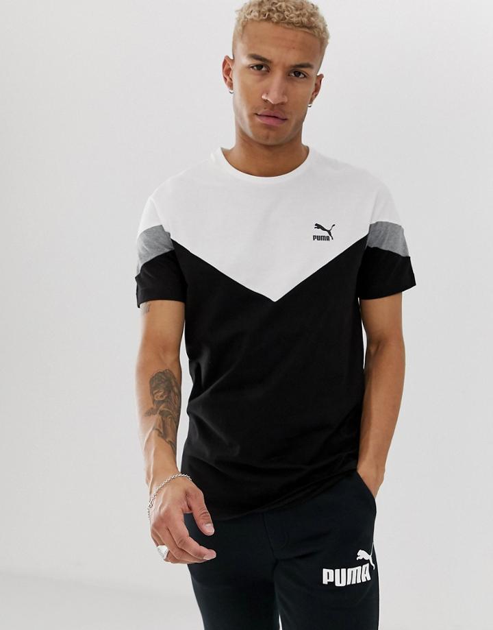Puma Iconic T-shirt In Color Block-black
