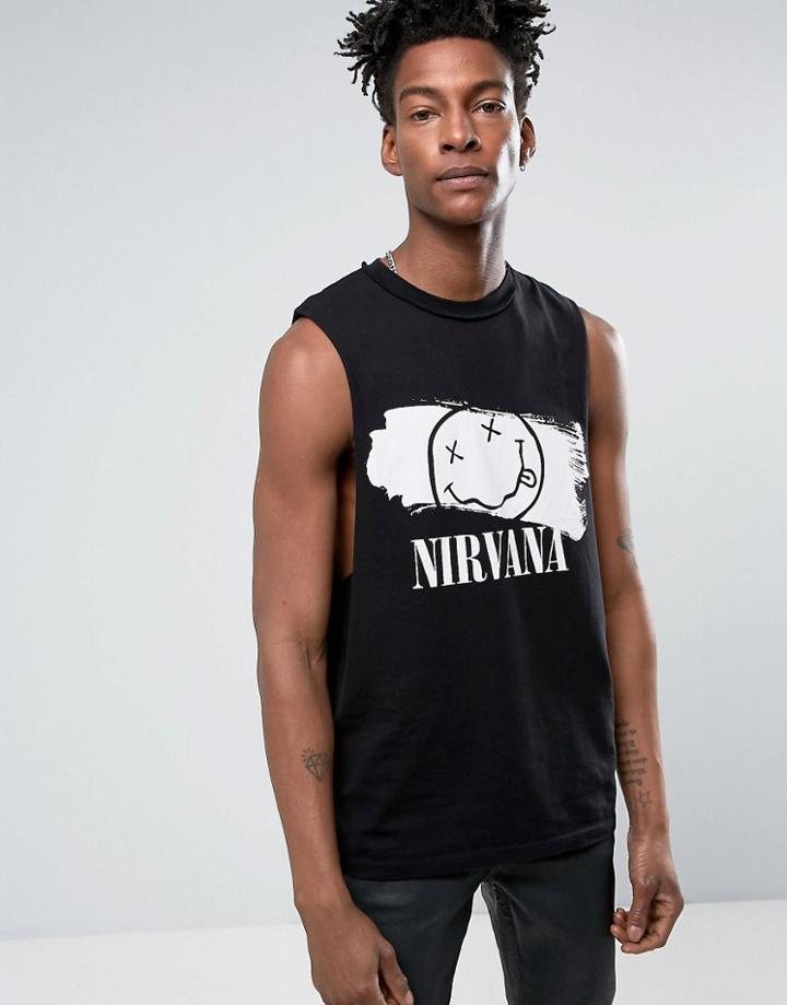 Asos Nirvana Sleeveless Band T-shirt With Reverse Neck Trim - Black