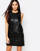 Warehouse Popper Detail Faux Leather Dress - Black