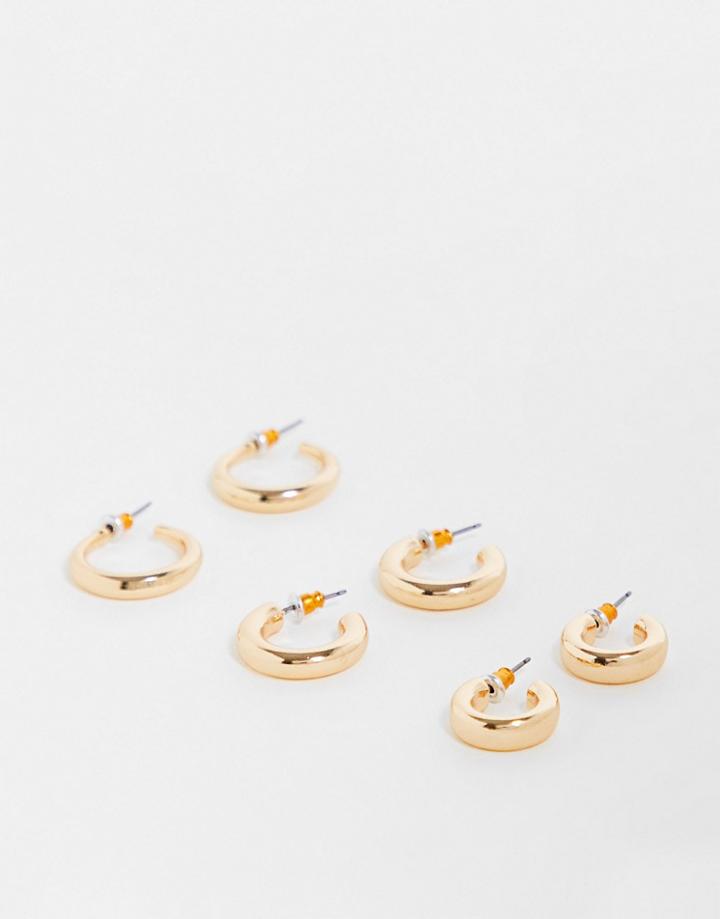 Asos Design Pack Of 3 Hoop Earrings In Gold Tone