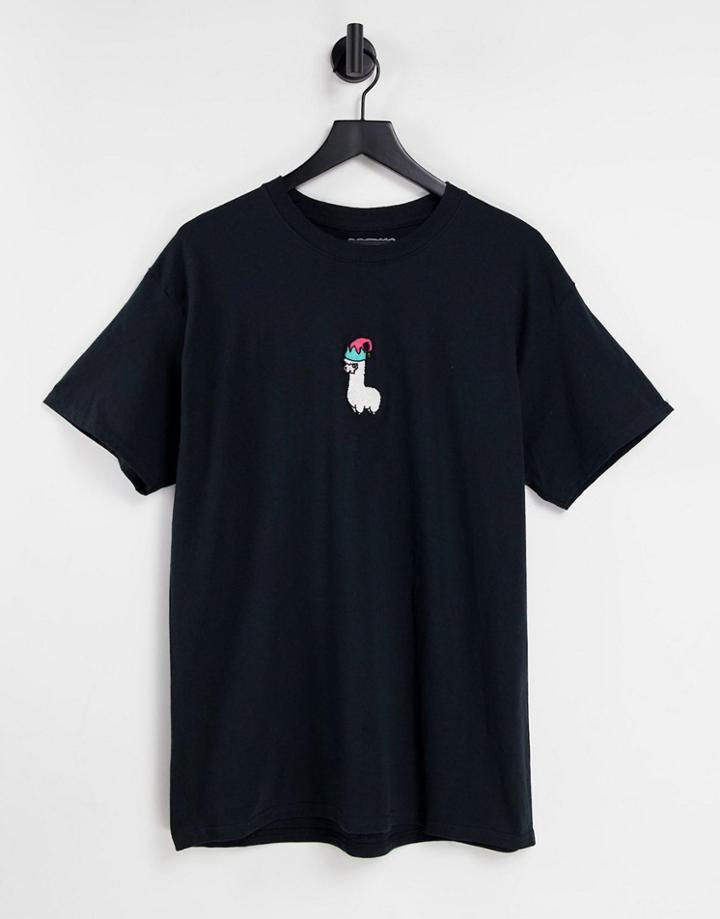 New Love Club Christmas Llama T-shirt-black