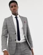 Burton Menswear Skinny Fit Suit Jacket In Window Pane Check In Red And Gray - Red