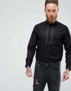 Asos Skinny Sateen Shirt With Embellished Detail - Black