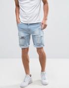 Asos Denim Shorts In Skinny Light Blue With Mega Rips - Blue