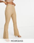 Asos Design Hourglass Slim Kick Flare Pants With Seams In Camel-neutral