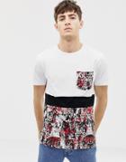 Another Influence Contrast Panel Camo T-shirt-white