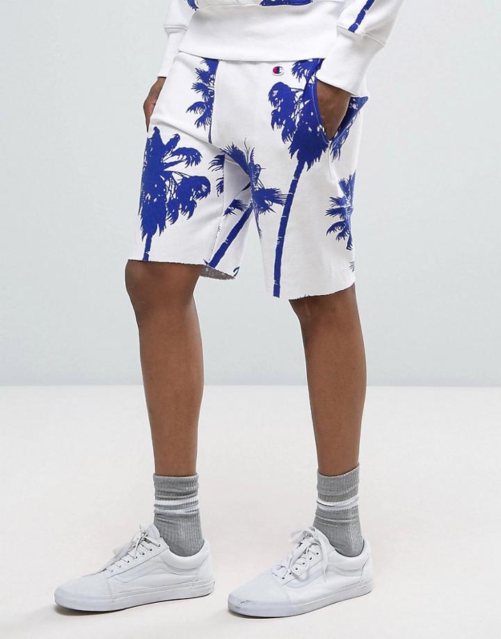 Champion Shorts With All Over Palm Print - White