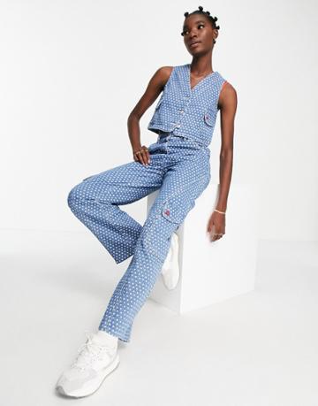 Damson Madder Flower Jacquard Jeans In Indigo Blue - Part Of A Set