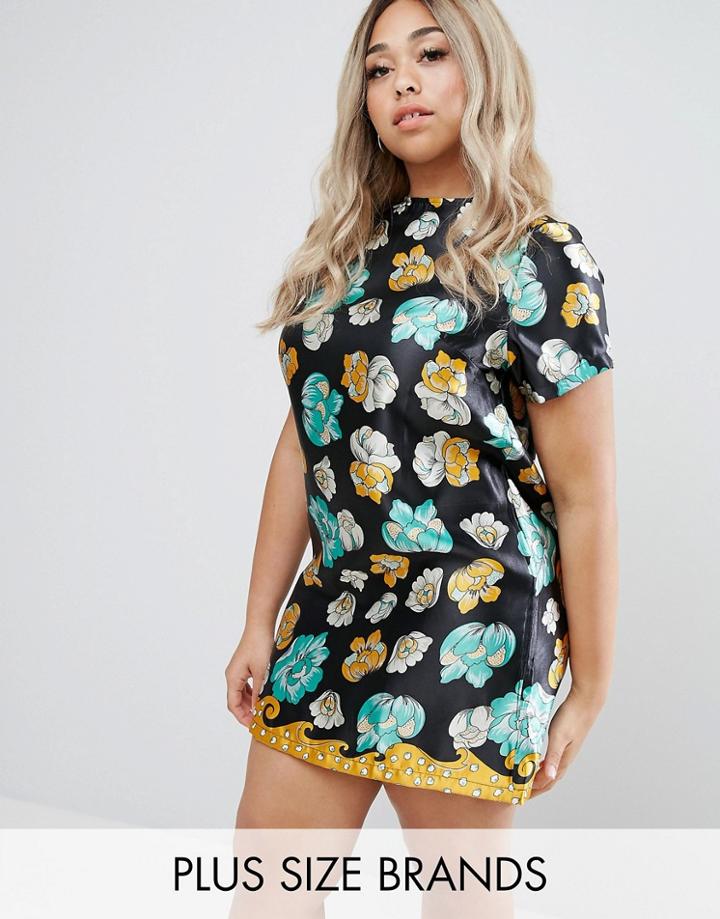 Alice & You Cap Sleeve Floral Print Shift Dress - Black