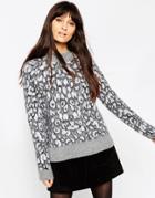 Asos Sweater In Brushed Animal Pattern - Gray
