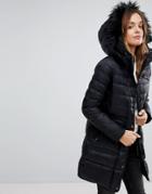 Vero Moda Down Longline Padded Jacket With Faux Fur Collar - Black