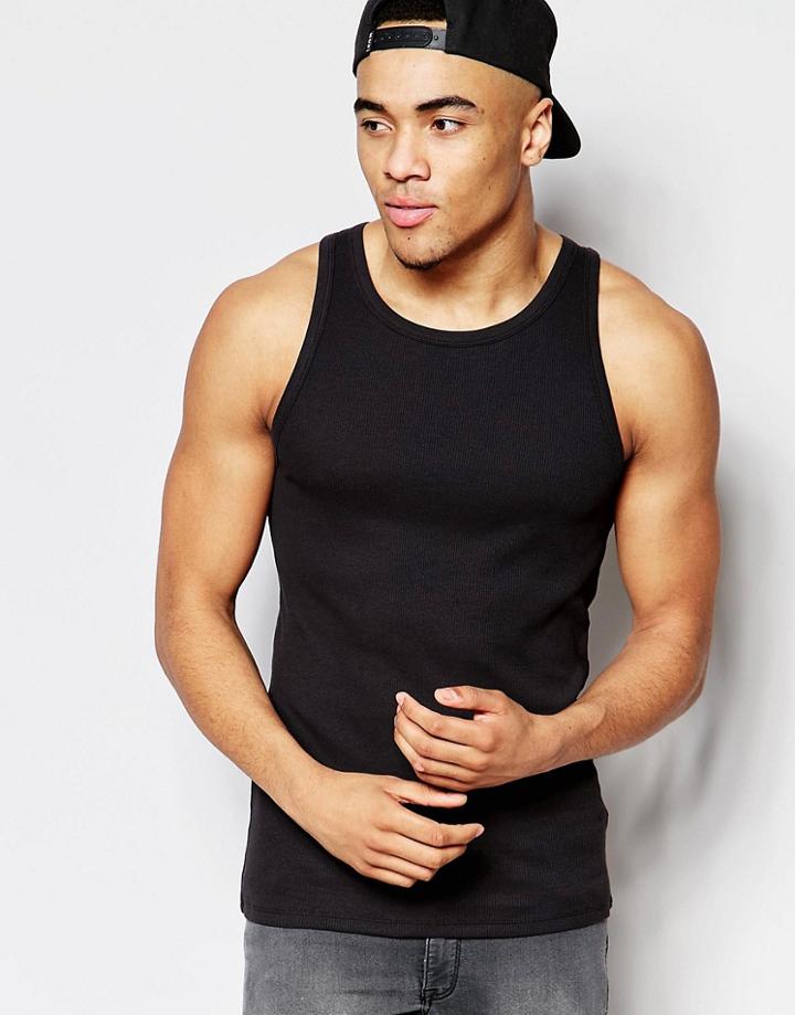 New Look Ribbed Tank In Black - Black