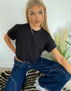 Asos Design Cropped T-shirt With Roll Sleeves In Black
