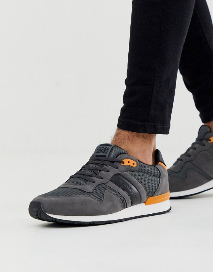 Jack & Jones Mesh Panel Runner Sneaker In Gray