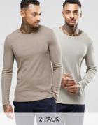 Asos Rib Extreme Muscle Long Sleeve T-shirt 2 Pack Save 20% - Multi
