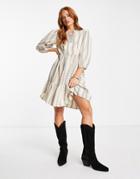 Vila V Neck Tiered Mini Tunic Dress In Beige-neutral