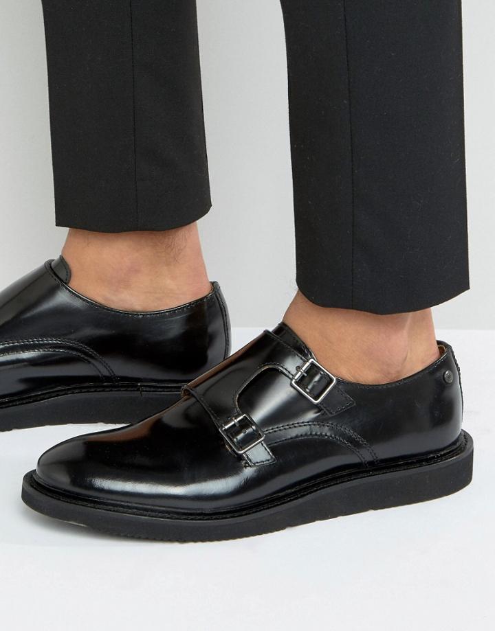 Base London Alfie Leather Monk Shoes - Black