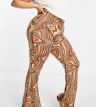 Urban Threads Plus Kick Flare Pants In Brown Swirl Print