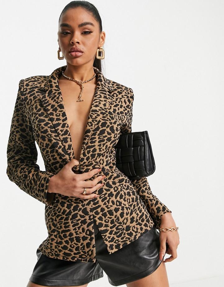 Asos Design Jersey Jacquard Blazers In Animal-multi