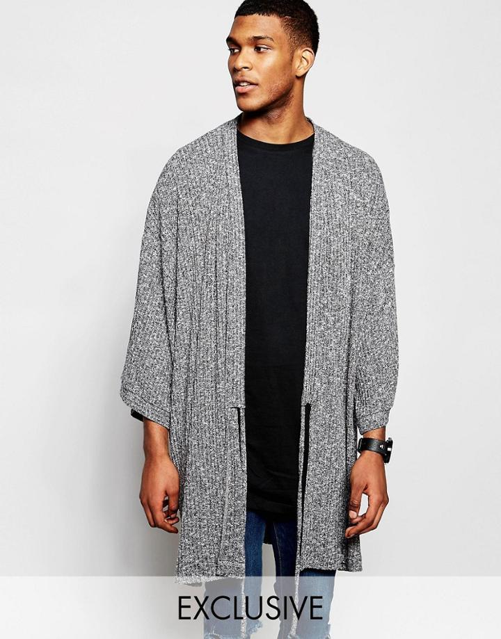 Reclaimed Vintage Kimono With Front Tie - Gray