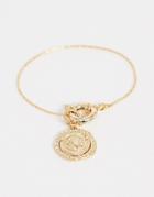 Asos Design Bracelet With Vintage Style Worn Coin And Clasp In Gold Tone - Gold