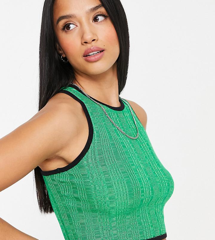 Asos Design Petite Knitted Racer Tank Top With Cross Back Detail In Green