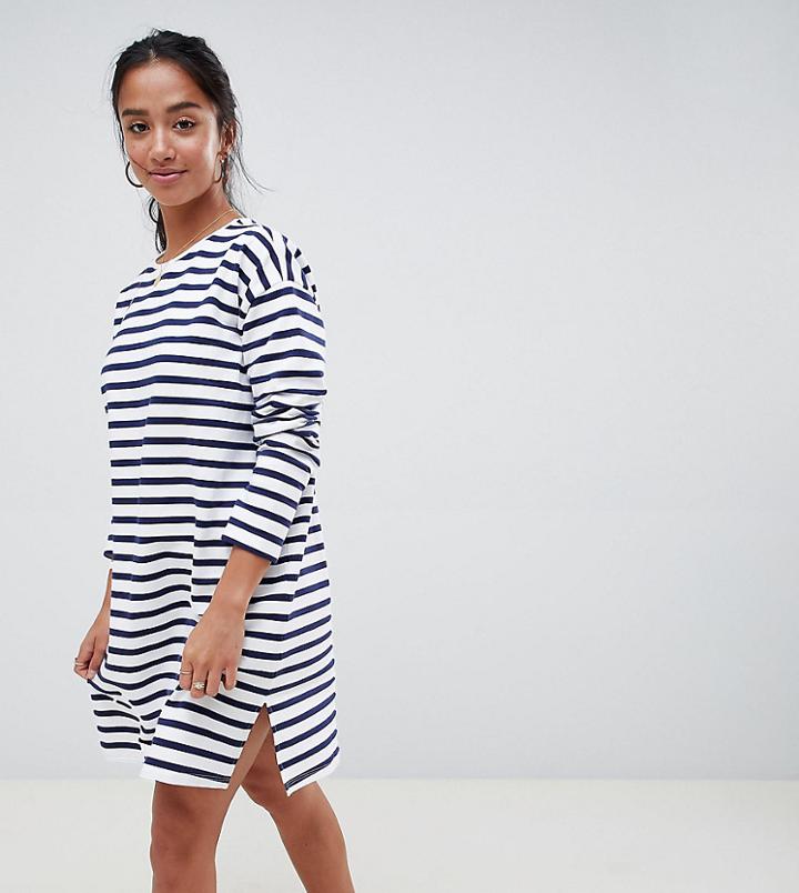 Asos Design Petite Sweat Dress In Stripe With Long Sleeves-multi
