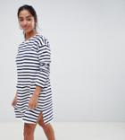 Asos Design Petite Sweat Dress In Stripe With Long Sleeves-multi