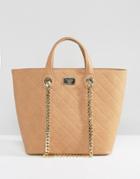 Marc B Quilted Tote Bag With Chain Detail - Tan