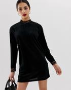 Only Keisha Ribbed Shift Dress With Lace Trims-black