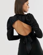 Asos Design Cowl Neck Long Sleeve Backless Top In Black