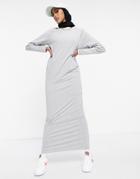 Asos Design Maxi Long Sleeve T-shirt Dress With Pocket Detail In Gray Heather-grey
