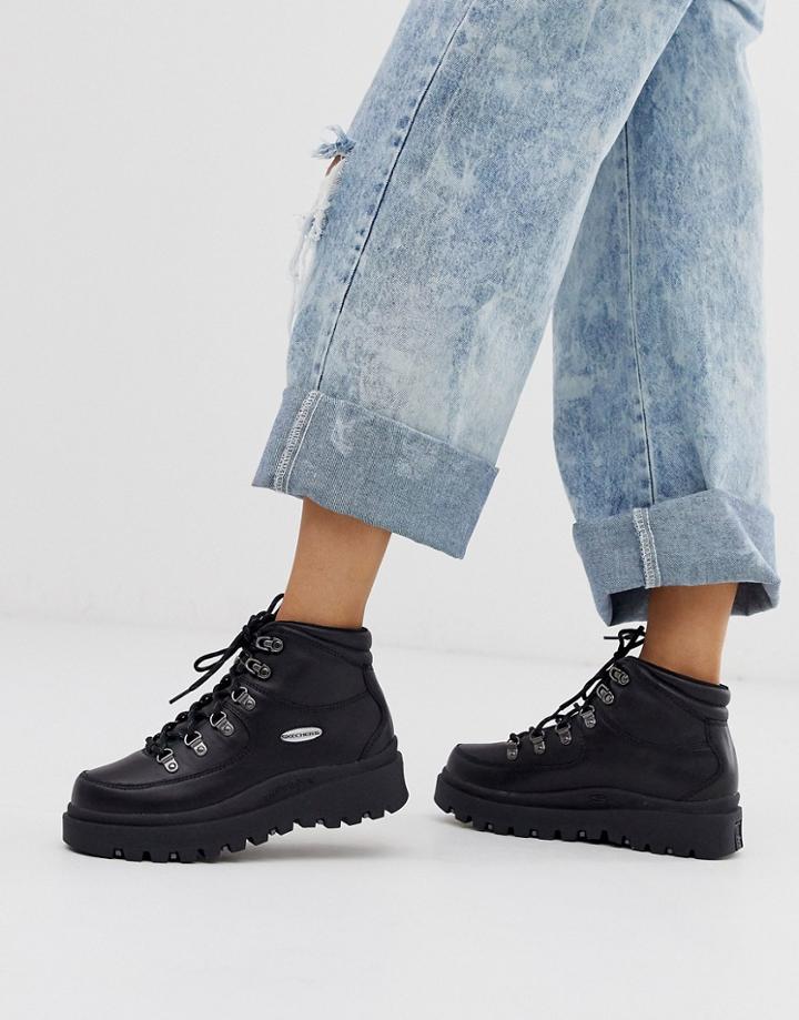 Skechers Shindig 6eye Hiker Boot In Black Leather