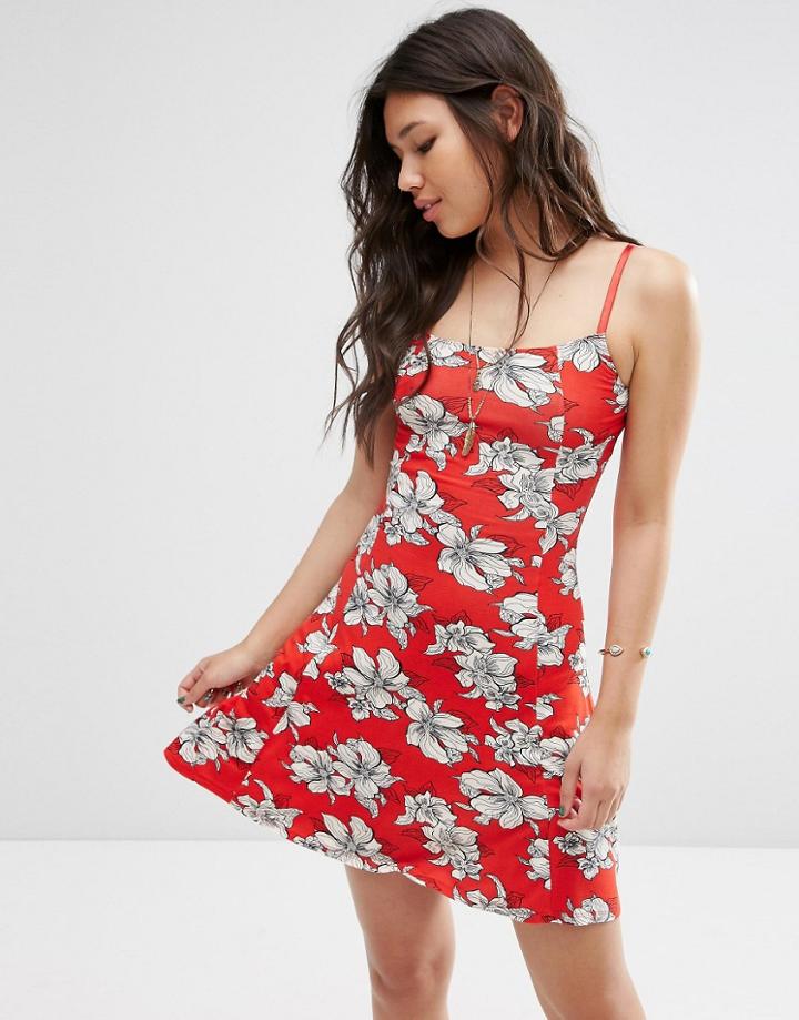 Asos Bright Young Floral Skater Sundress - Red