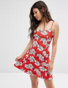 Asos Bright Young Floral Skater Sundress - Red