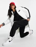 The Couture Club Logo Padded Maxi Jacket With Contrast Stripe In White