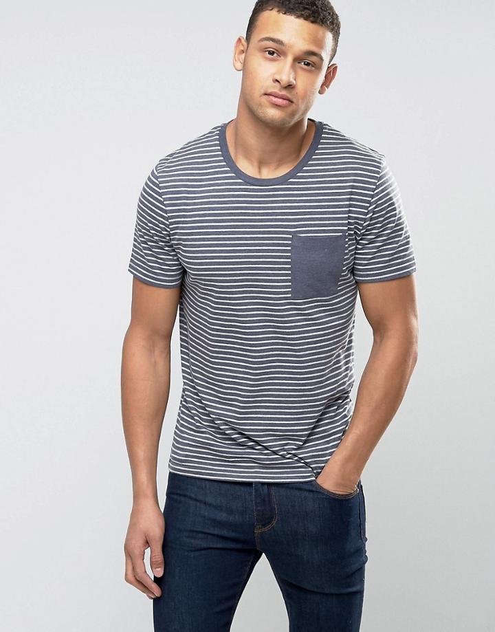 Selected Homme Stripe Tee With Pocket - Navy