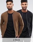 Asos Jersey Bomber Jacket 2 Pack Black/brown Save - Multi