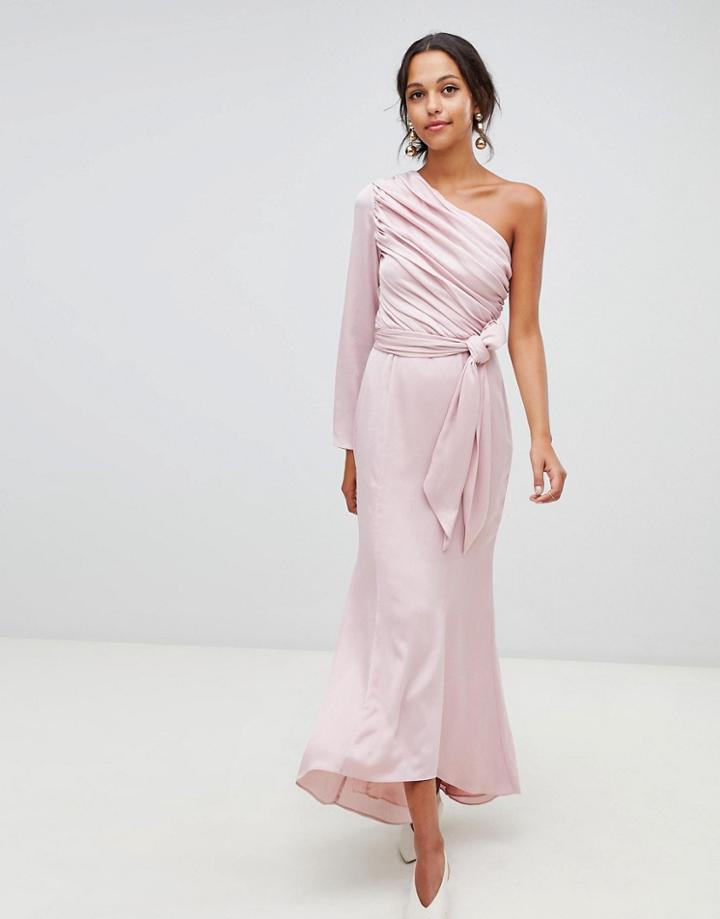 Keepsake Hold Back Long Sleeve One Shoulder Maxi Dress - Pink