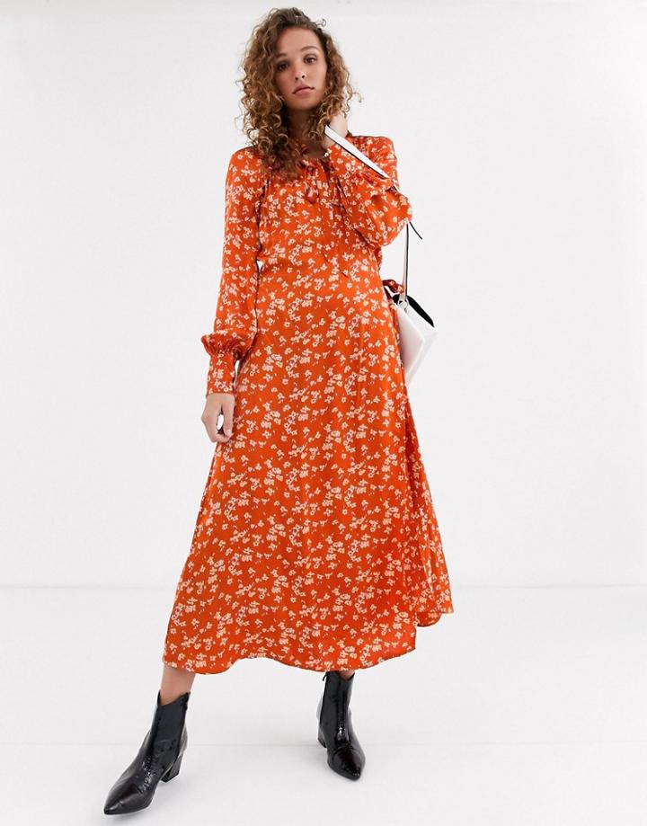 Ghost Lyn Satin Printed Satin Midi Dress-red