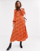Ghost Lyn Satin Printed Satin Midi Dress-red