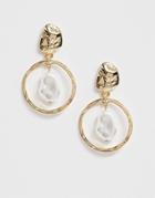 Monki Drop Hoop Earring With Faux Pearl Detail In Gold