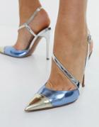 Asos Design Panni Asymmetric Pattern Work High Heels In Metallic-multi