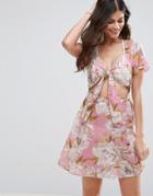 Asos Tie Front Mini Beach Dress In Floral Print - Multi