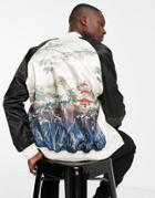 Topman Souvenir Jacket With Back Embroidery In Black And Ecru-multi