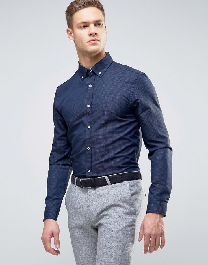 Burton Menswear Slim Smart Shirt In Texture - Navy